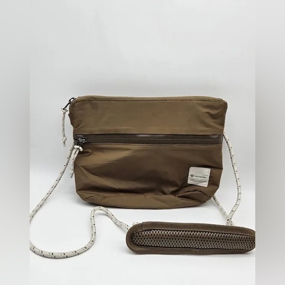 Lululemon Athleta Brown Crossbody Bag with White Strap Patch Logo Shoulder Bag - Picture 1 of 5